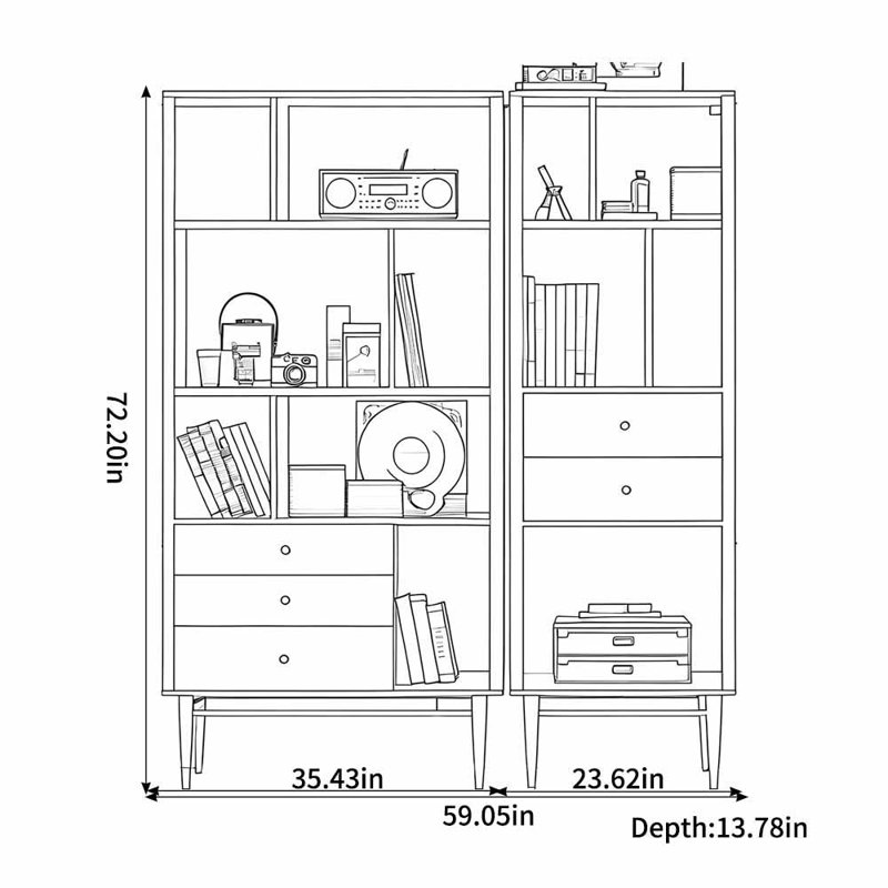 Bibliothèque sur pied de style européen, (7 tablettes) H 72,2 po x l 59,05 po x P 13,78 po