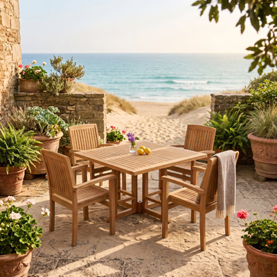 5 Piece Square Foldable Teak Outdoor Patio Dining Set