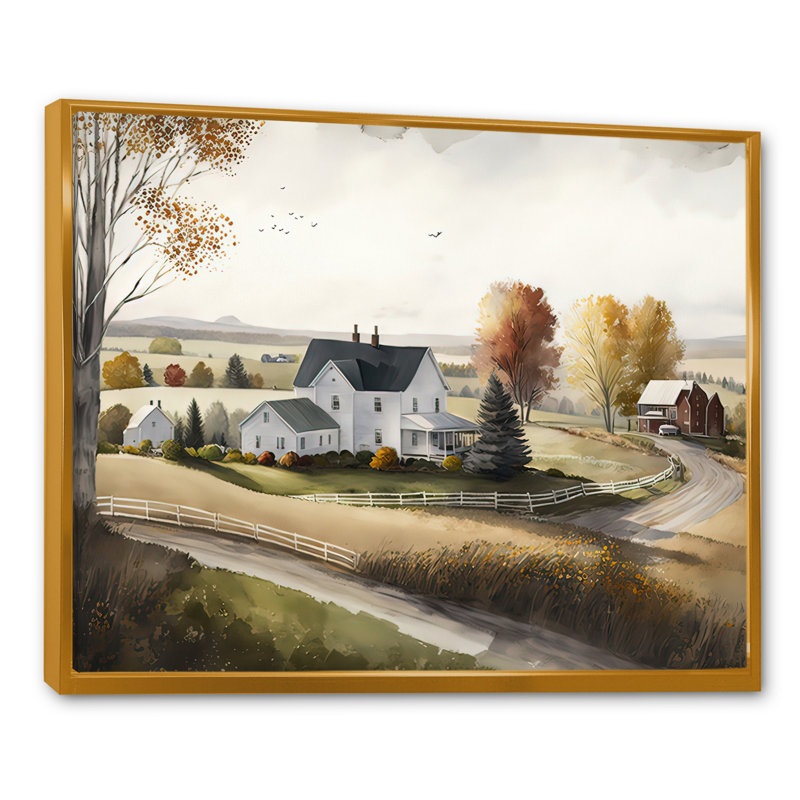 «Path To The Barn I», art mural grand paysage de grange, Cadre flottant doré, H 30 po x l 40 po x P 1,5 po