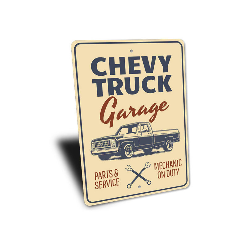 Enseigne en aluminium Chevy Truck Garage, H 18 po x l 12 po x P 0,06 po