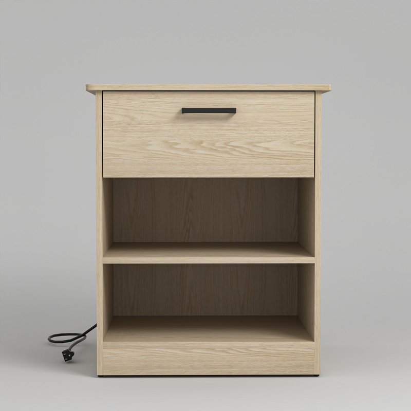 1 - Drawer Nightstand With Charging Station, Beige