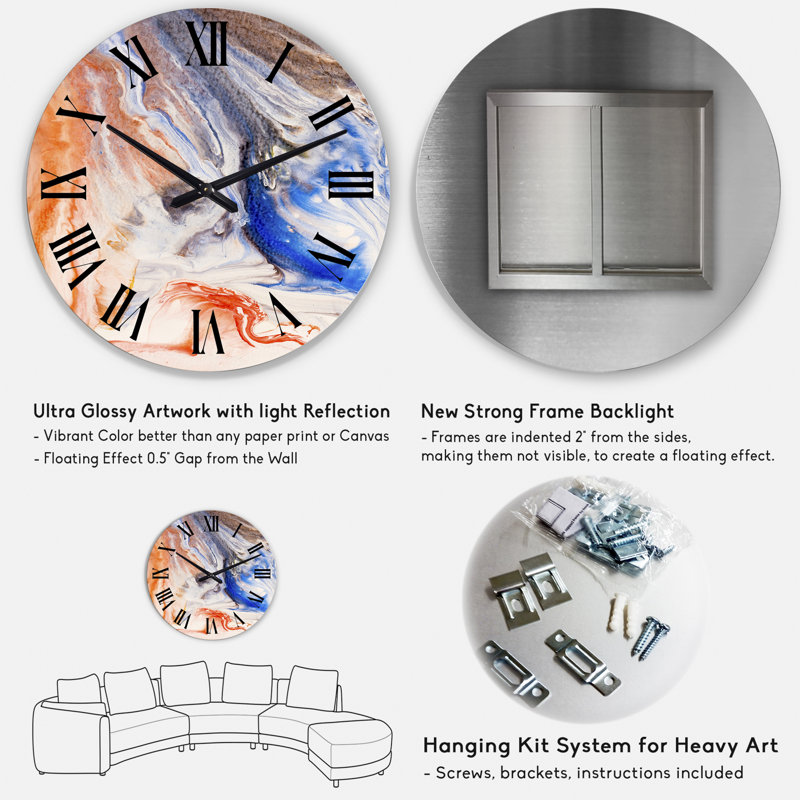 Horloge murale orange et bleue, Moyen