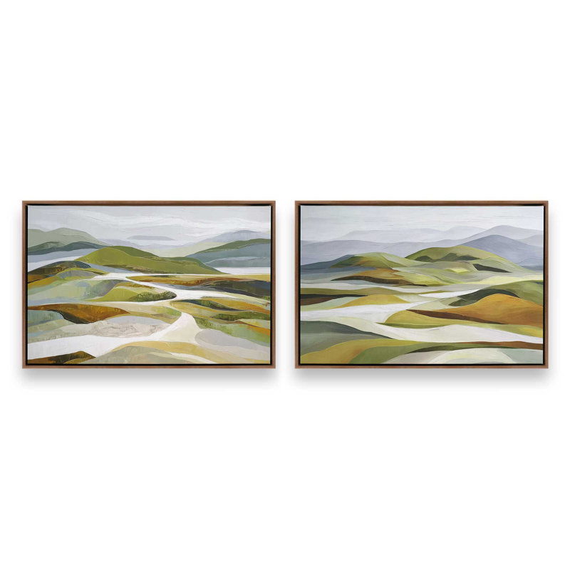 Ensemble de 2 impressions Rolling Meadows, Cadre flottant en noyer, 30 po x 20 po