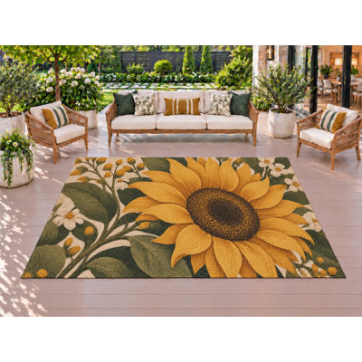 Tapis d'extérieur de 5 pi x 7 pi à motif de tournesol géant en PVC imperméable à l'eau, tapis de patio robuste, tapis d'extérieur à séchage rapide pour la véranda, le balcon, l'entrée, le camping.