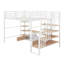 Lit mezzanine double en métal avec escalier, table et tablettes de rangement-566204343