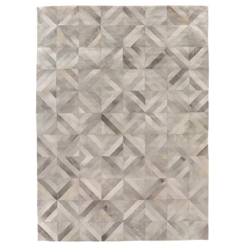 Natural Hide Cowhide Geometric Area Rug in Silver, Rectangle 11'6" x 14'6"