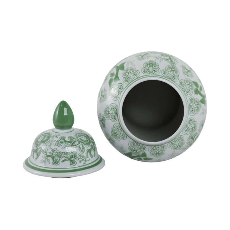 Récipient décoratif à couvercle en céramique de style oriental classique, H 18 po x l 10 po x P 10 po