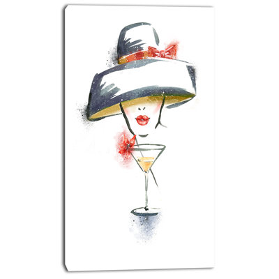 « femme avec chapeau et cocktail », reproduction de peinture à l’huile sur toile