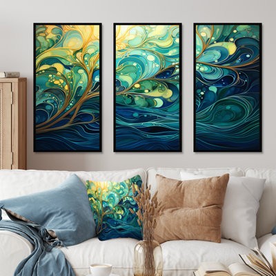 «Green and Yellow Gleaming Ink II», art mural abstrait