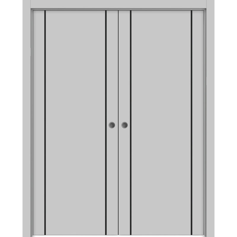 Portes françaises en bois massif massif, Gris mat, 64 po x 84 po