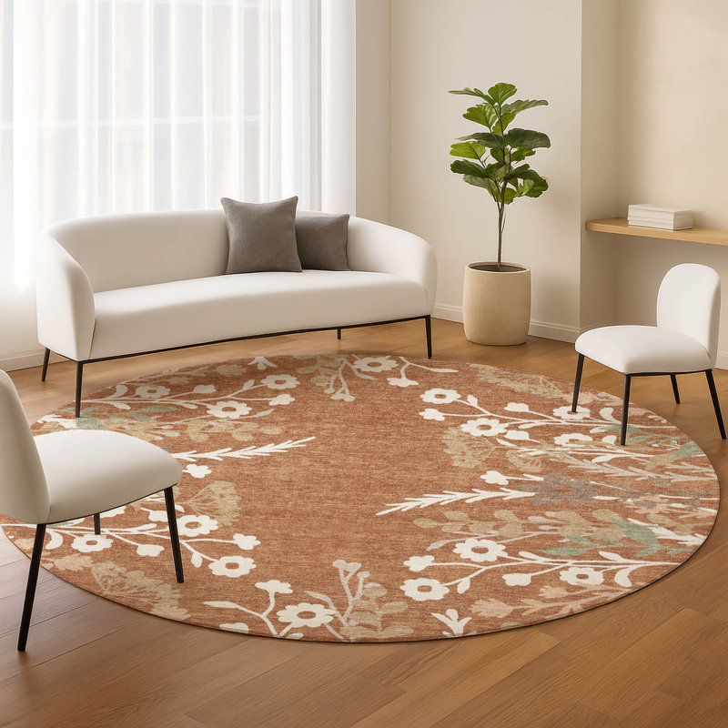 Machine Washable Indoor/Outdoor Bourkelands ACN2334 Floral Rug, Round 8'