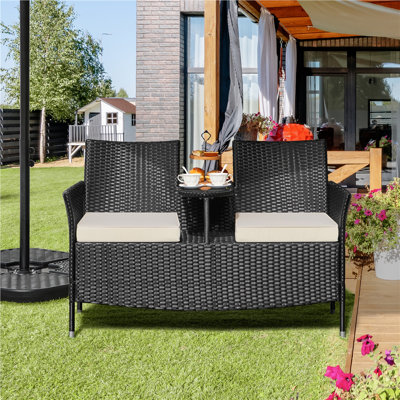 Outdoor Double Chair Wicker Patio Conversation Furniture Set