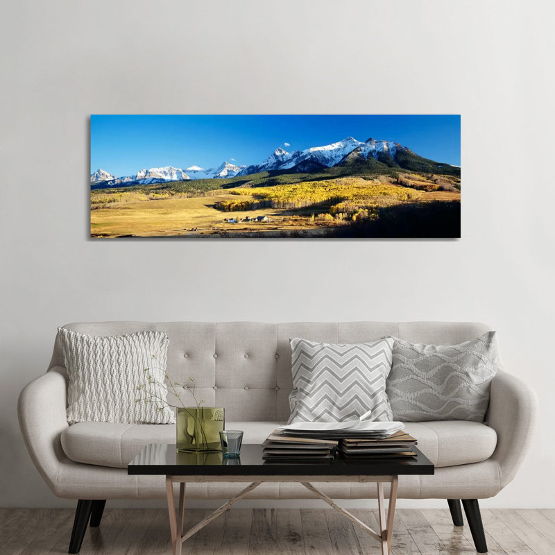 Aerial View Of Last Dollar Ranch With Sneffels Range In The Background, Colorado, USA - Wrapped Canvas Panoramic Print