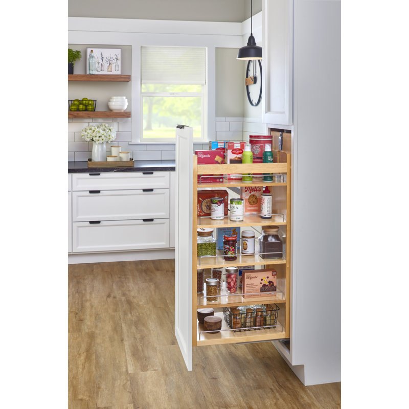 Organisateur de garde-manger escamotable en bois avec fermeture en douceur, H 59,88 po x l 14,0 po x P 22,39 po