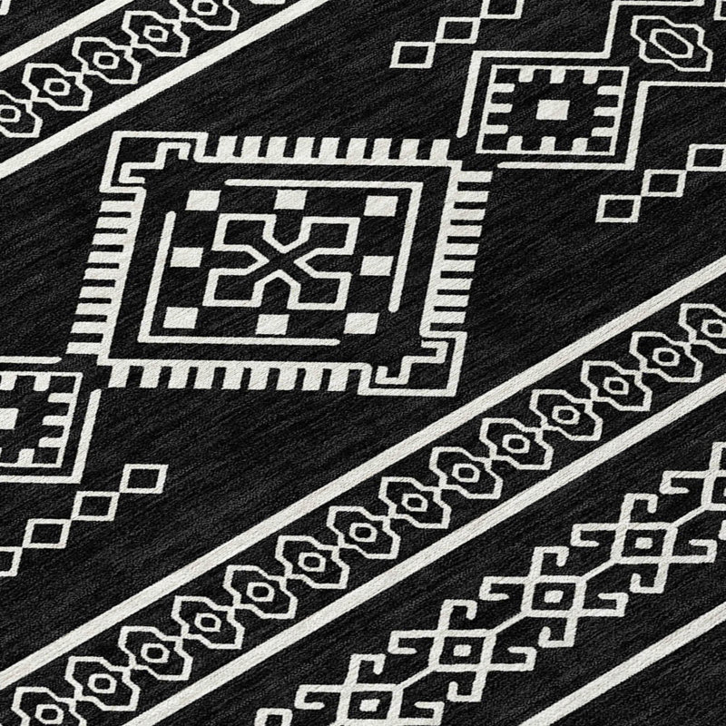 Tapis rond noir et ivoire 8 po