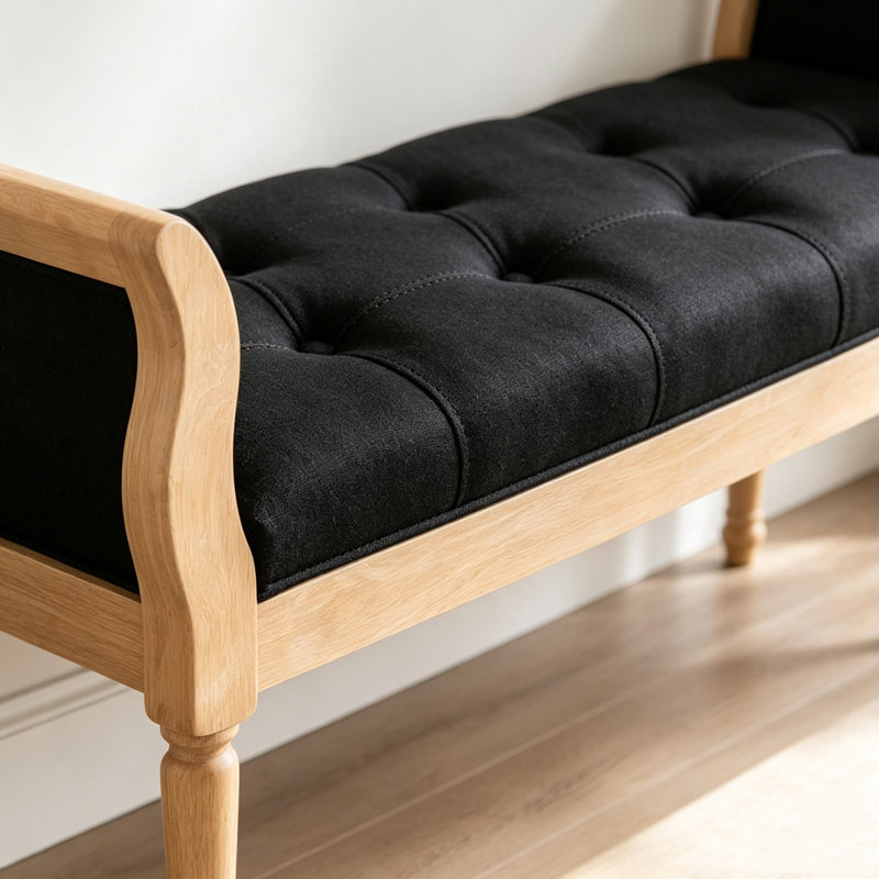Banc rembourré moderne avec accoudoirs courbés, Gris anthracite, naturel