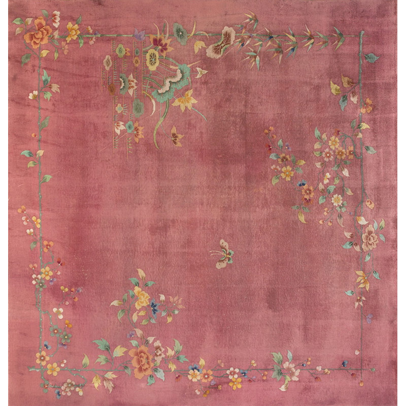 Tapis rose antique en laine Art déco