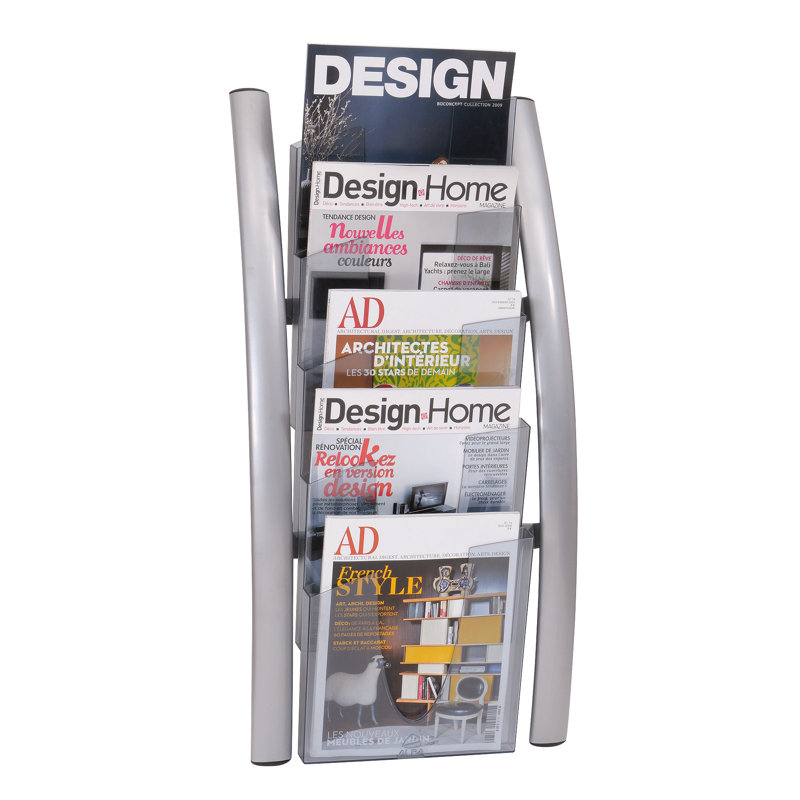Alba 28.35'' Silver Gray Wall Mounted Magazine Rack with Acrylic Pockets