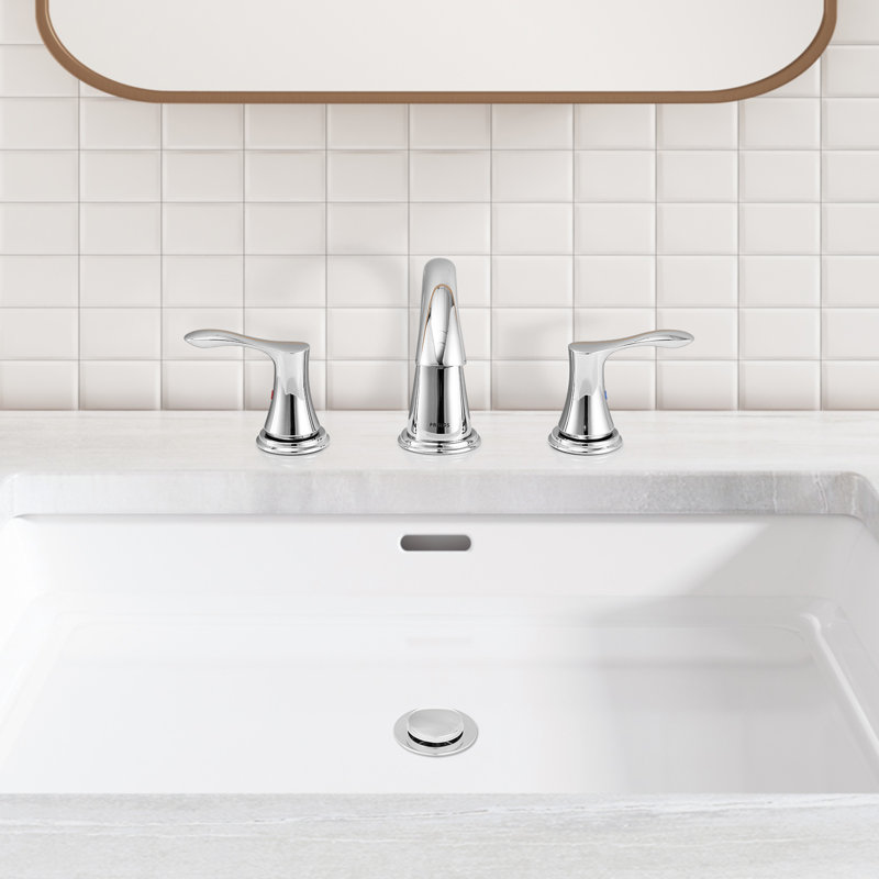 Widespread 2-handle Bathroom Faucet with Drain Assembly, Polished Chrome
