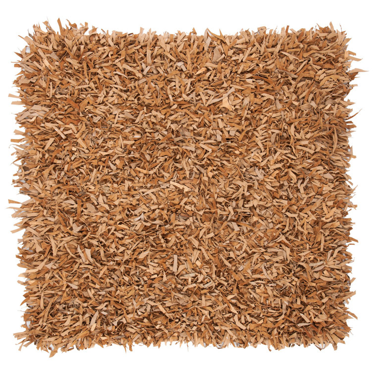 Arik Handwoven Leather/Cotton Solid Color Rug in Light Gold