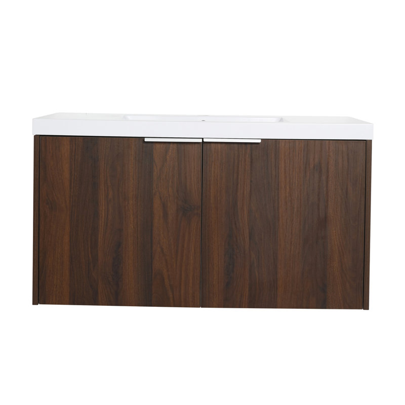 Meuble-lavabo moderne de 36 pouces avec lavabo, porte à fermeture en douceur, 2 portes, noyer, beaucoup de rangement pour le travail en commun et tâches