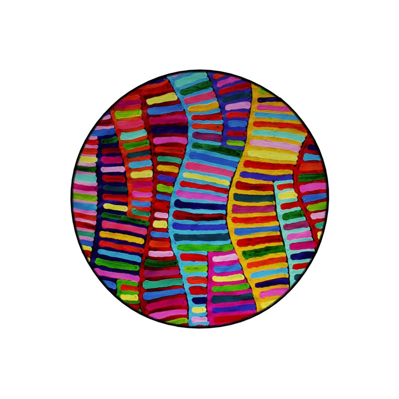 Multicolored Wavy Shapes Woven Base Modern Decorative Carpet, Round 2'8"