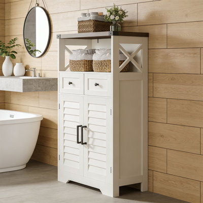 Farmhouse Storage Cabinet With Doors And Drawers, Bathroom Floor Cabinet For Kitchen Pantry, Living Room, White