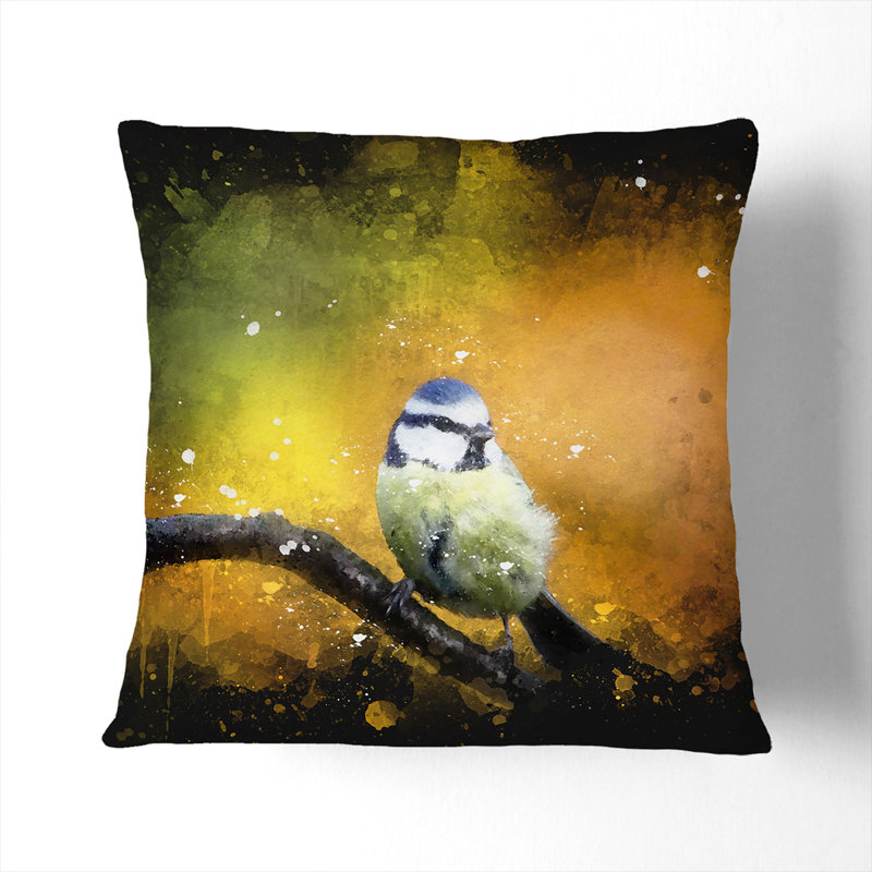 Blue Tit Bird Vol.2 Paint Splash Scatter Cushion, 40cm H x 40cm W x 15cm D, White