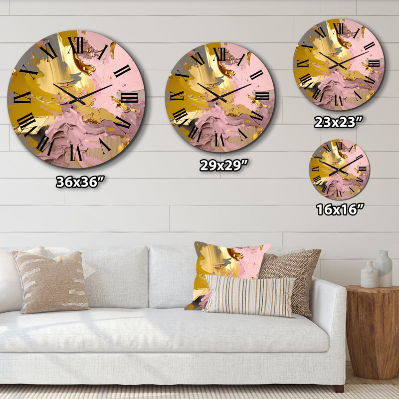 Retro Pink and Vintage Gold Bliss I - Abstract Collages Wall Clock, Large