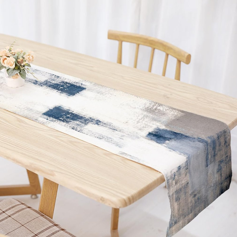 Chemin de table - bleu et blanc - abstrait moderne, rustique, décoration de table de salle à manger, fête / maison / fête