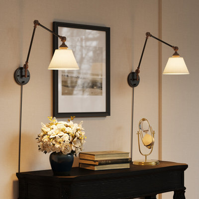 2-pack Plug-in & Hardwired Shade Swing Arm Sconce
