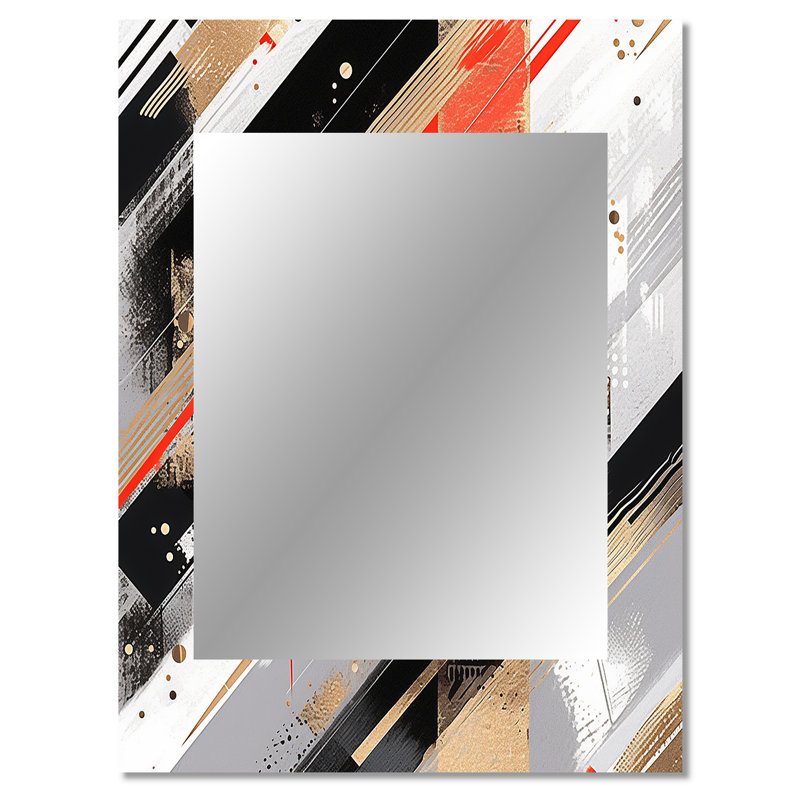 Red and Gold Cubic Abstract II - Cubism Decorative Mirror, Red Wall Mirror, Printed Metal Art, 40" x 30"