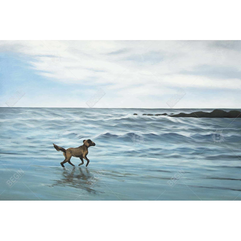Chien sur la plage - Toile marine pour décoration intérieure