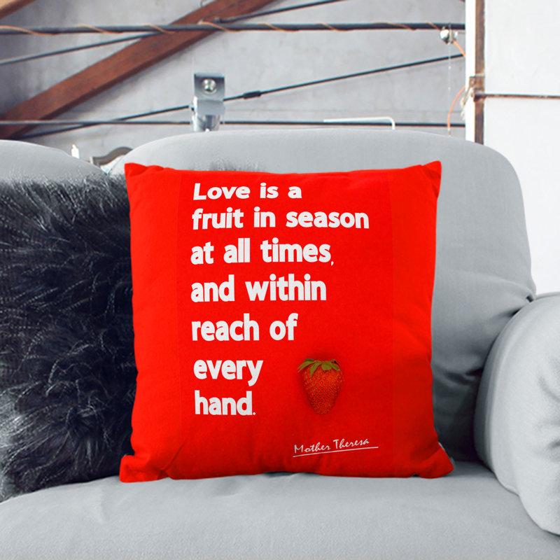 Love Is A Fruit Typography Square Throw Cushion, 55cm H x 55cm W x 20cm D, Stone