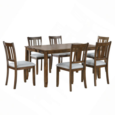Modern 7-Piece Dining Table Set with 6 Upholstered Chairs, Wooden  Rectangular Dining Table Set for 6 with Chairs, for Dining Room, Kitchen, Restauran