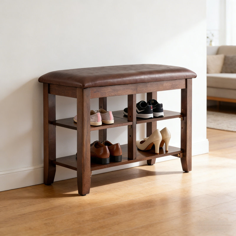 Two-Tier Entryway Shoe Bench With Adjustable Shelves, 16.5" H x 23.8" W x 12" D
