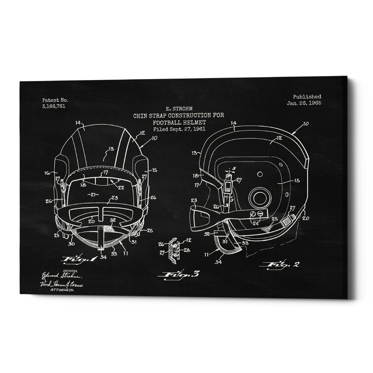 Williston Forge Football Helmet Blueprint Chalkboard Patent On Canvas by  Titian Print  Reviews Wayfair