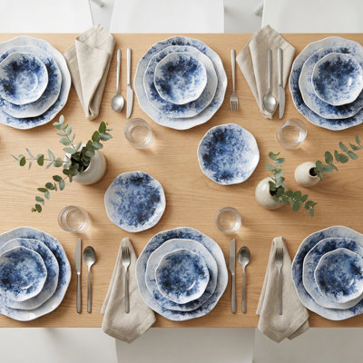 Service de vaisselle en porcelaine os bleu et blanc Artisan Wave (service de 24 pièces pour 6 personnes)