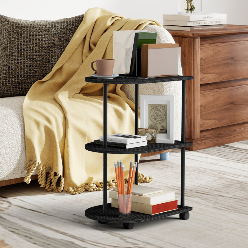 Black Semi-Circular Side Table with Wheels