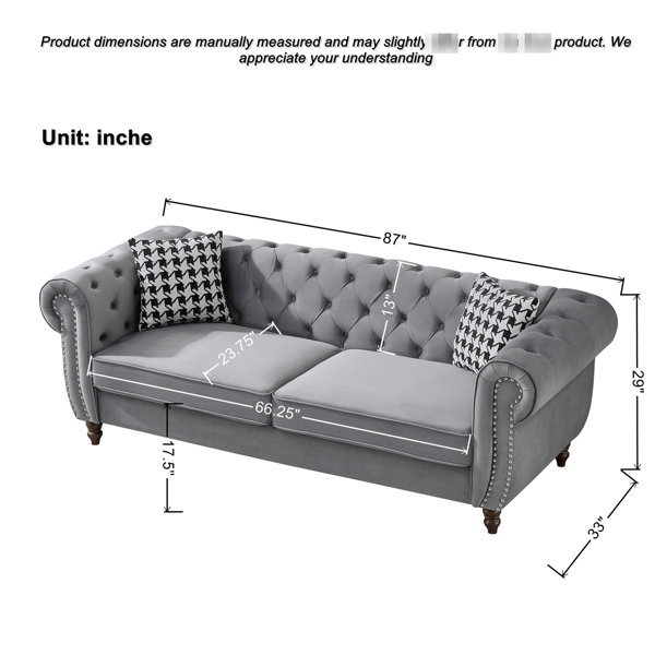 Latitude Run® 87 - Inch 3 Seater Mid Century Modern Velvet Couch With ...