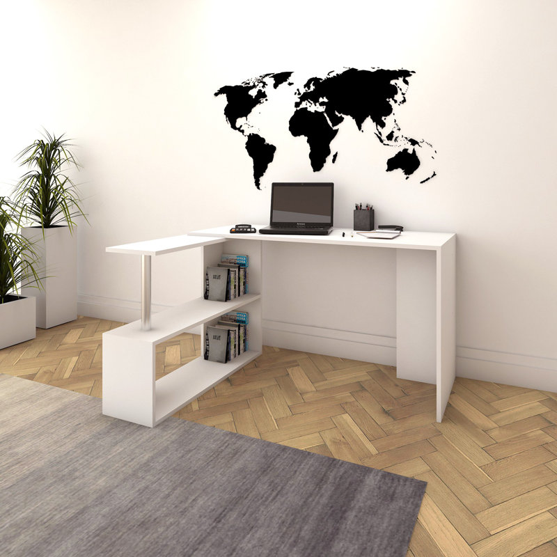Bureau d'étude blanc moderne avec tablettes multiples, 51,2 po x 29,1 po x 37,0 po | 100% panneau de particules enduit de mélamine, épaisseur: 0,7 pouce | Conception murale et élégante pour les bureaux à domicile et les espaces d'étude