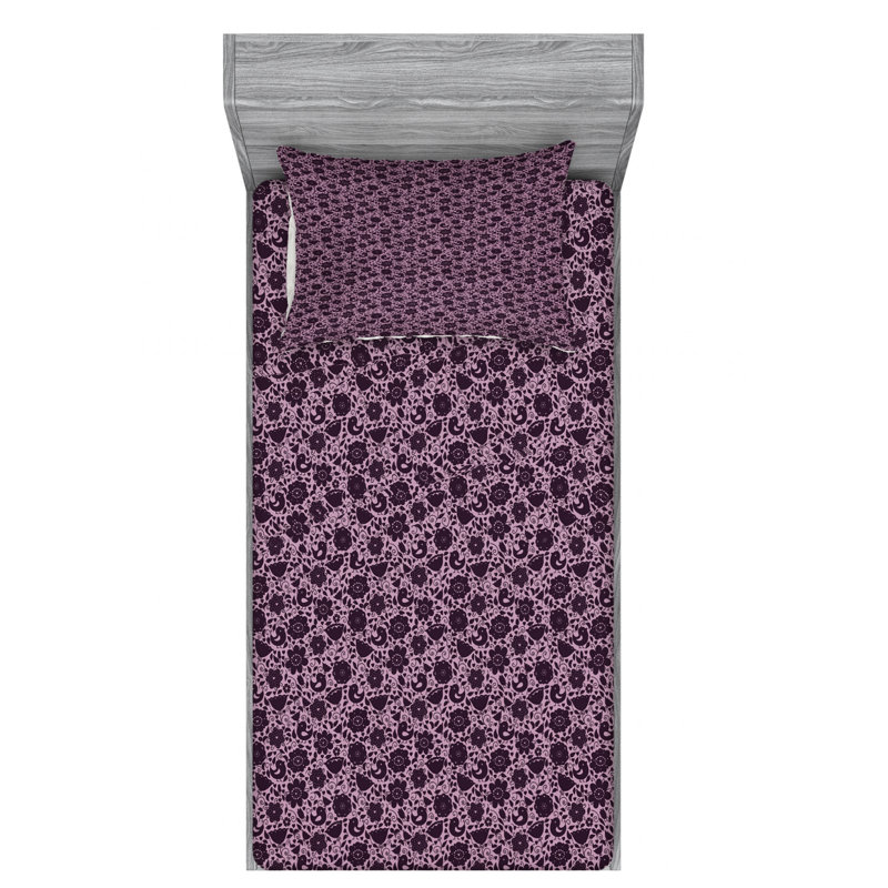 Microfiber Floral Sheet Set, Twin XL Sheet Set with Fitted Sheet