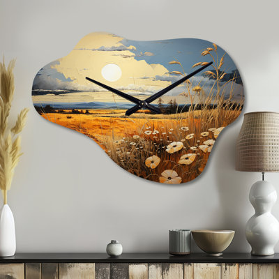 Horloge murale en métal jaune et bleu prairies Whispers Patchwork II - prairies