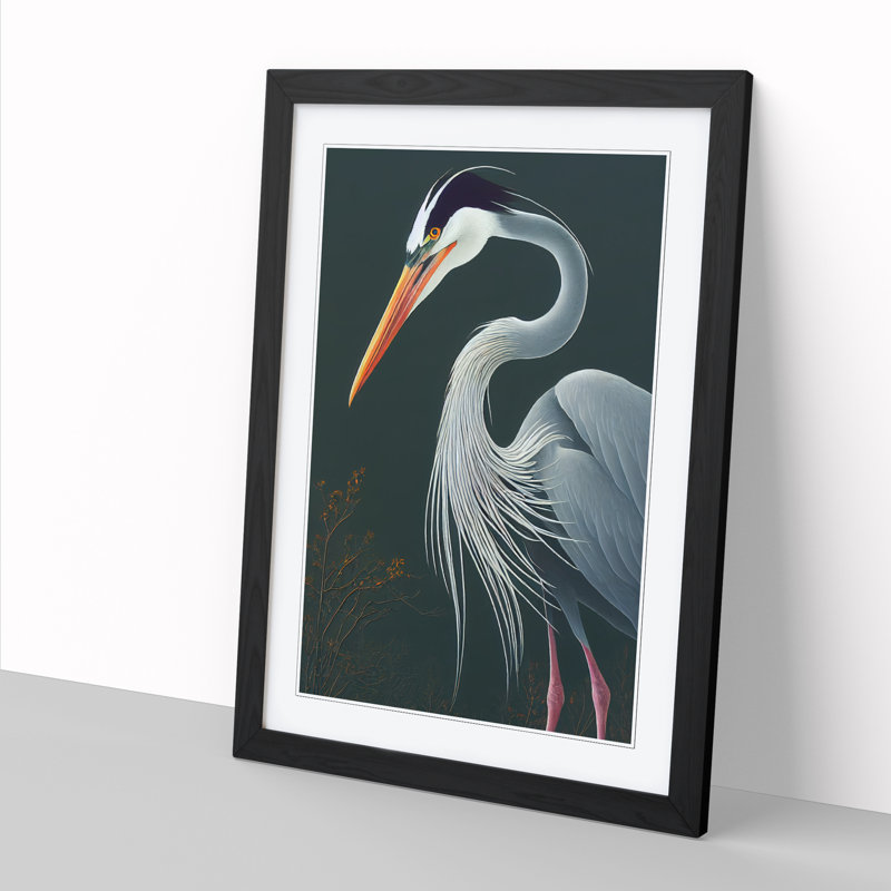 Lekecia Heron Bird Traditional Vol.3 Framed Print, 64cm H x 46cm W, Oak