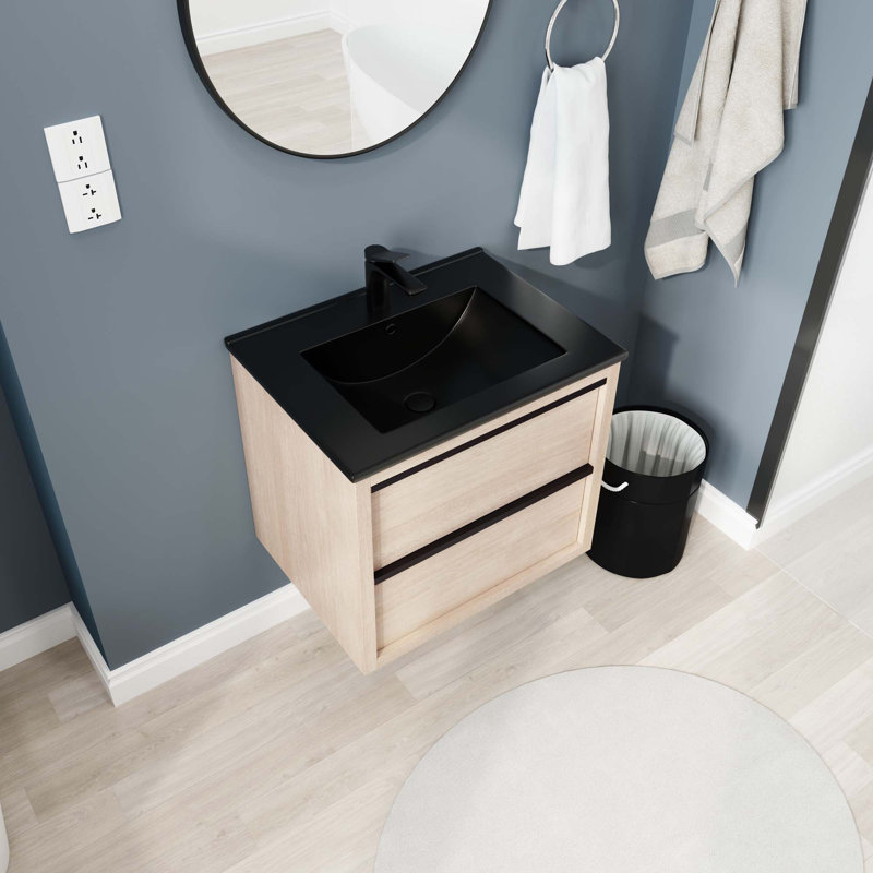 24" Bathroom Vanity Wall Mounted, Black