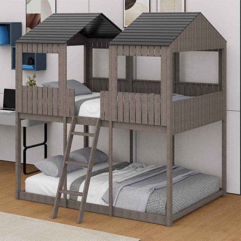 Ailah Kids Full Over Full Bunk Bed, Antique Gray