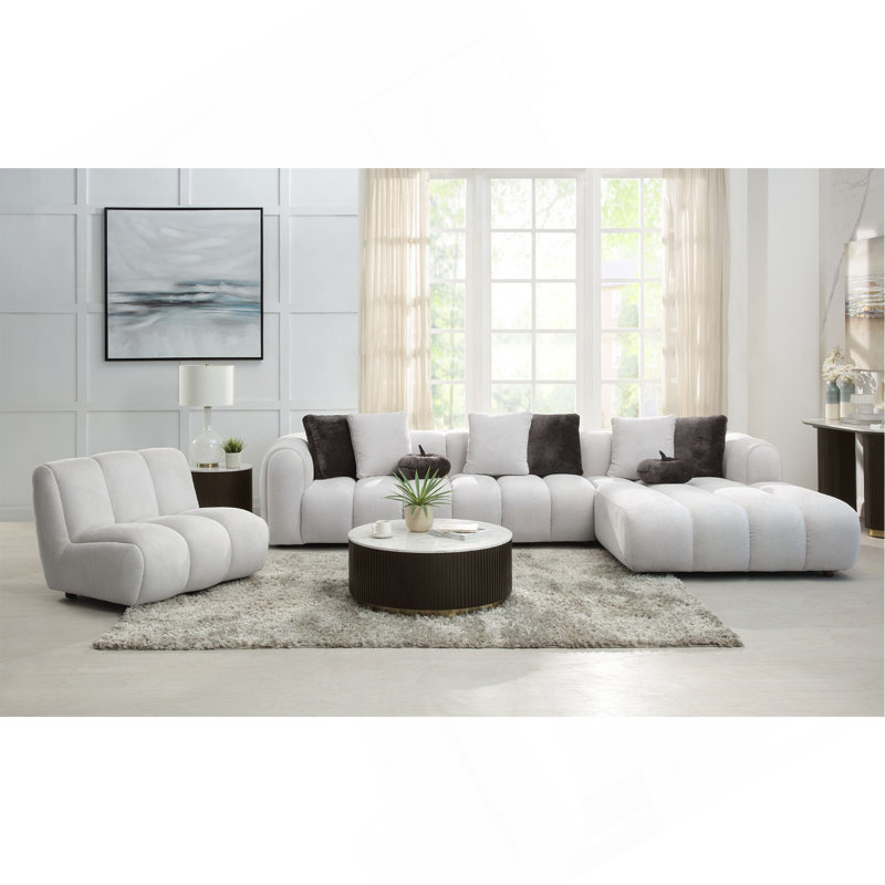 Canapé modulaire en lin blanc ivoire avec méridienne et 1 accoudoir Manilla