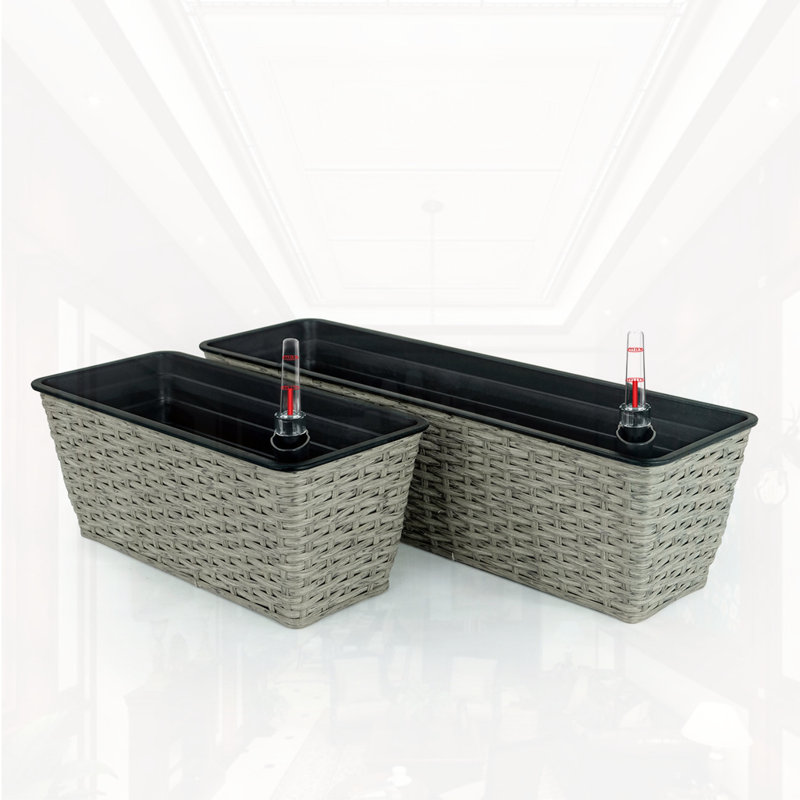 Ensemble de 2 pots de fleurs rectangulaires à arrosage intelligent, Gris