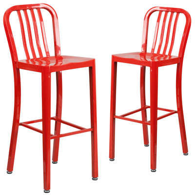 Commercial Grade Metal Indoor-Outdoor Stool with Vertical Slat Back