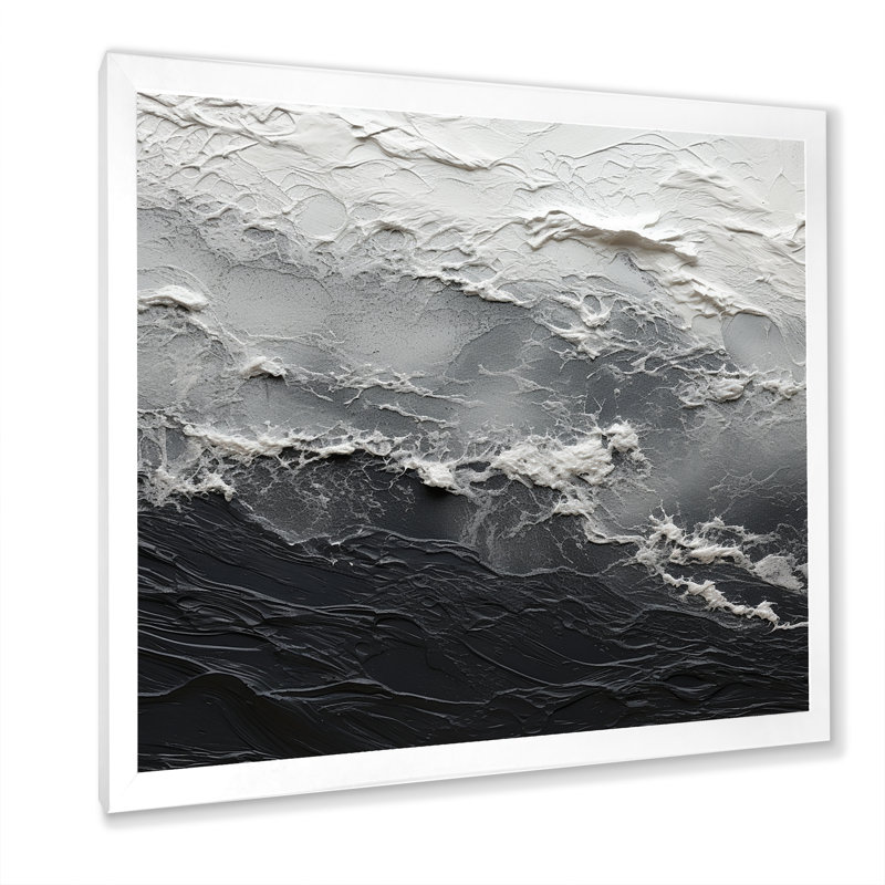 Minimalisme, peinture en noir et blanc, art mural abstrait, salon, H 36 po x l 36 po x P 1,5 po, Cadre photo blanc